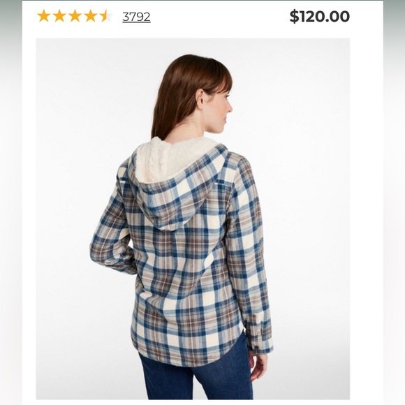 L.L. Bean Women’s Scotch Plaid Sherpa Lined Hooded Jacket Indigo/Tartan size M - Picture 16 of 16